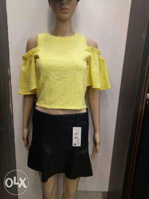 Women's Yellow Cold-shoulder Blouse