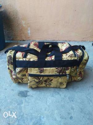 Yellow And Black Floral Duffel Bag