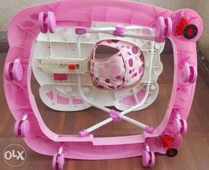 Baby's White And Pink Polka-dot Walker