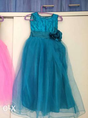 Blue party wear frock with sequins for 6 year old