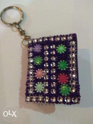 Cute small Diary,Purple,stars,with key chain.