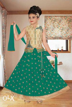 Girl's Green And Brown Anarkali