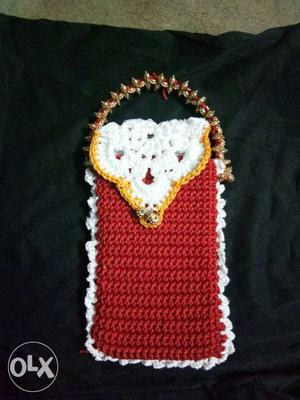 Red And White Knitted Pouch