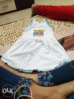 Toddler Girl's White And Grey Polka Dot Sleeveless Dress