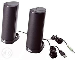Two Black Dell USB Speakers