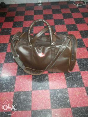 Brown Leather 2-way Duffel Bag