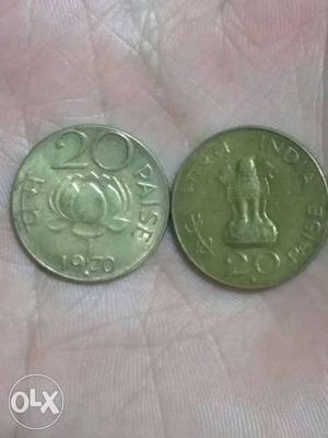 Each 20 Indian Paise Coins