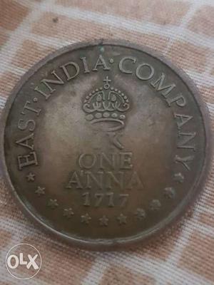  Indian One Anna coper Round Coin