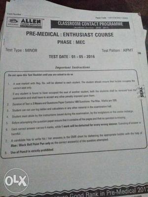 Mec 6 minor test papers