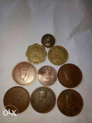 Nine Copper And Gold Coins