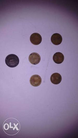 One paisa coins 6 pieces one quartar anna 1 piece