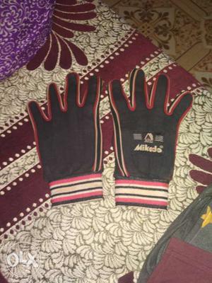 Pair Of Black-and-red Mikoda Gloves