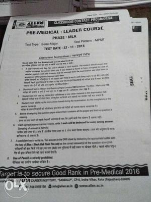 Pre-Medical Leader Course Phase MLA