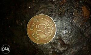 Round  Gold 25 Paise Coin