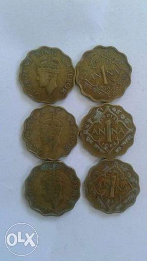 Six Scallop Edge Brown Coins