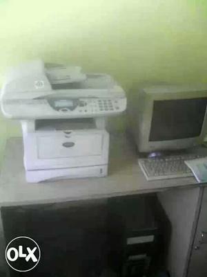 White Multi-function Printer, CRT Monitor, And Keyboard