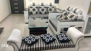 3+2 piece Of White-and-black Sofa With 3 seater Satty