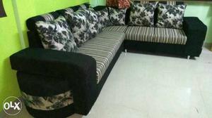Black And White Stripe Print Sectional Couch