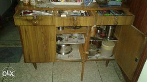 Brown Wooden Cupboard And Item Lot