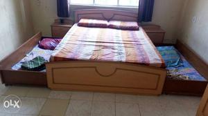Double bed with mattress, large trolley at both