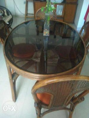 Four Brown Wooden Chairs And Table 5-piece Dining Set