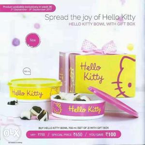 Pink And White Hello Kitty Bowl With Gift Box
