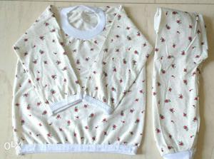 Toddler's Red And White Floral Long-sleeved Shirt With Pants