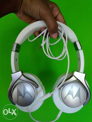 White And Gray Motorolacorded Headphones