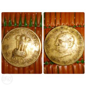 20 paise coin with the years  indicating