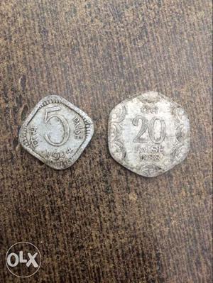 Gray 5 And 20 Paise Coins
