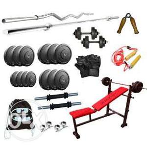 Gym set with 1 curl rod, 1 straight rod,