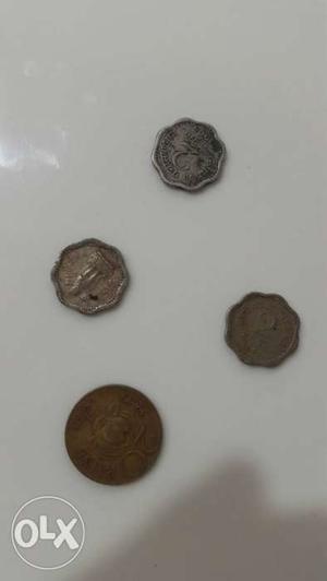 Old coins one 20 ps, three 2 paise coins.. All