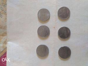 Six Round Nickel Coins