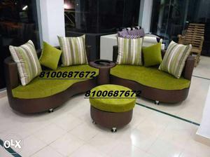 3-piece Green-and-brown Velvet Sofa Set