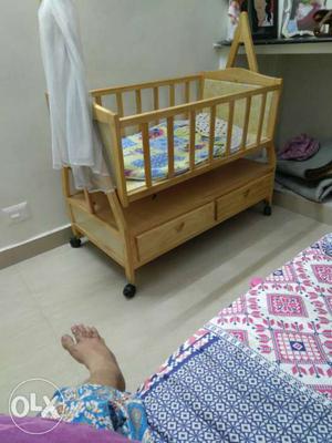 Baby's Beige Wooden Cradle