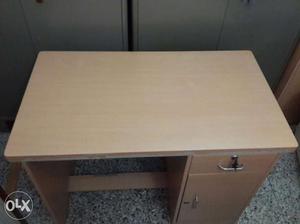 Beige Wooden Desk With Drawers And Cabinet