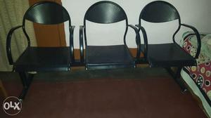 Black Steel 3-seater Gang Chair