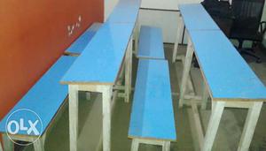 Blue Wooden Table And Benches