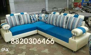 Brand new blue white sectional sofa