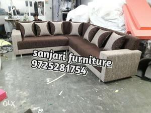 Brown And Grey Fabric Sectional Sofa