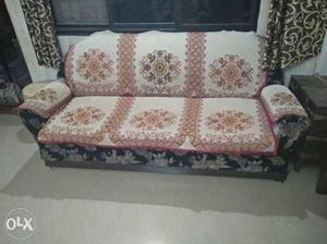 Brown And White Fabric Floral 3-seat Sofa