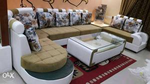 Brown And White Sectional Living Room Set