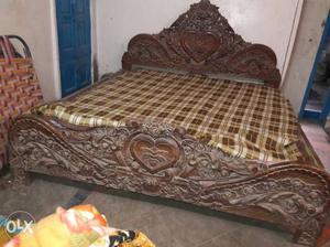 Brown Wooden Bed Footboard King Size bed with very good and