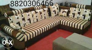 Brown and off white sectional sofa