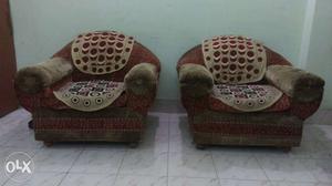 Five Seater(3+1+1)Brown-and-red Velvet Sofa Chairs
