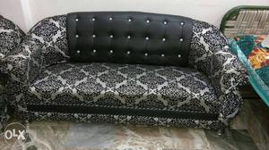 Gray And Black Floral Velvet Tufted Sofa