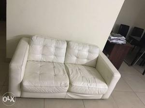 Leatherette White XL Quilted Couch in Excellent