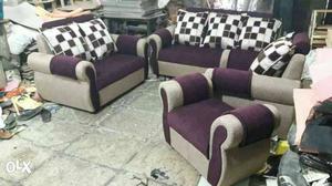 Purple And Brown Fabric 4-piece Sofa Set