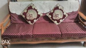 Red And Brown Floral Wooden Framed Cushion Couch