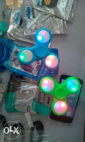 Two Green And Blue LED Tri-spinners